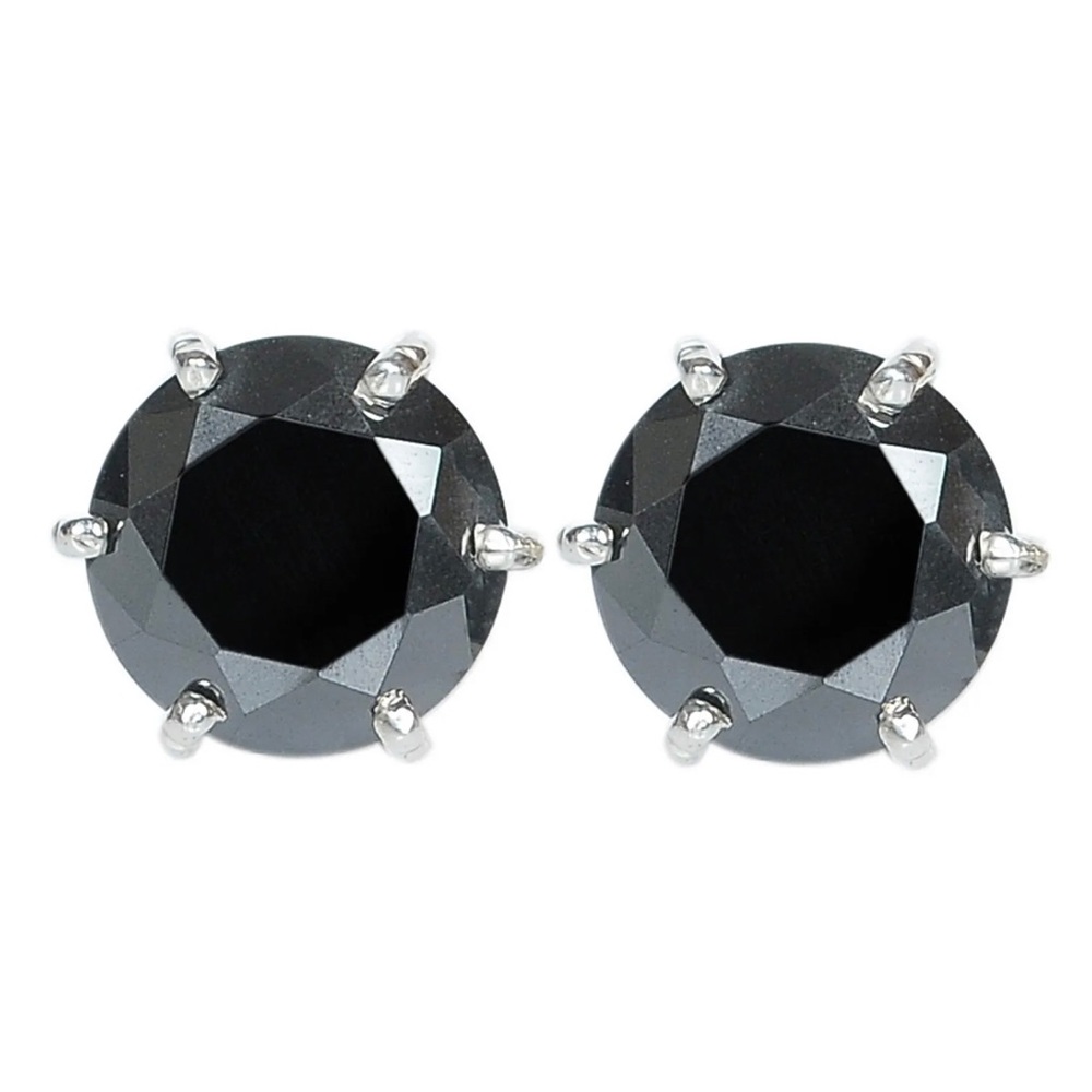 NWT 925 STERLING SILVER & 4.08 Ct NATURAL JET BLACK DIAMOND STUDS EARRINGS - Picture 4 of 11